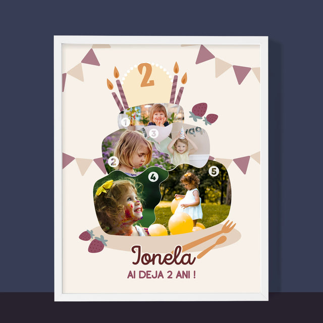 Formă Din Fotografii: Tort De Zi De Naștere - Imprimare Cu Ramă 30X40 (Verticală)