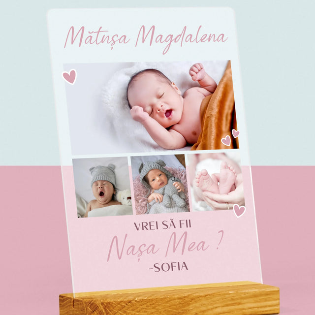 Colaj De Fotografii: Vrei Să Fii Nașa Mea - Imprimare Pe Sticlă Acrilică (Verticală)