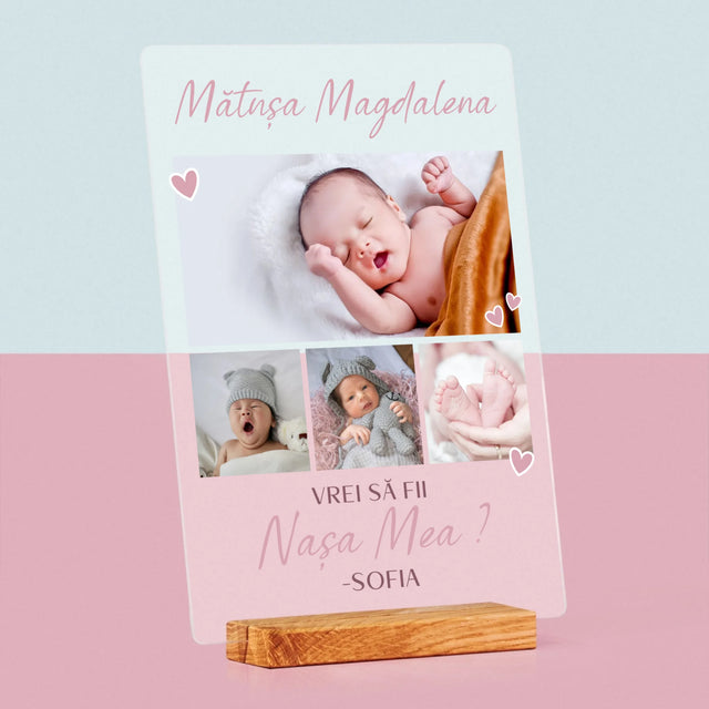 Colaj De Fotografii: Vrei Să Fii Nașa Mea - Imprimare Pe Sticlă Acrilică (Verticală)
