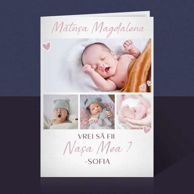 Colaj De Fotografii: Vrei Să Fii Nașa Mea - Card Cu Felicitări