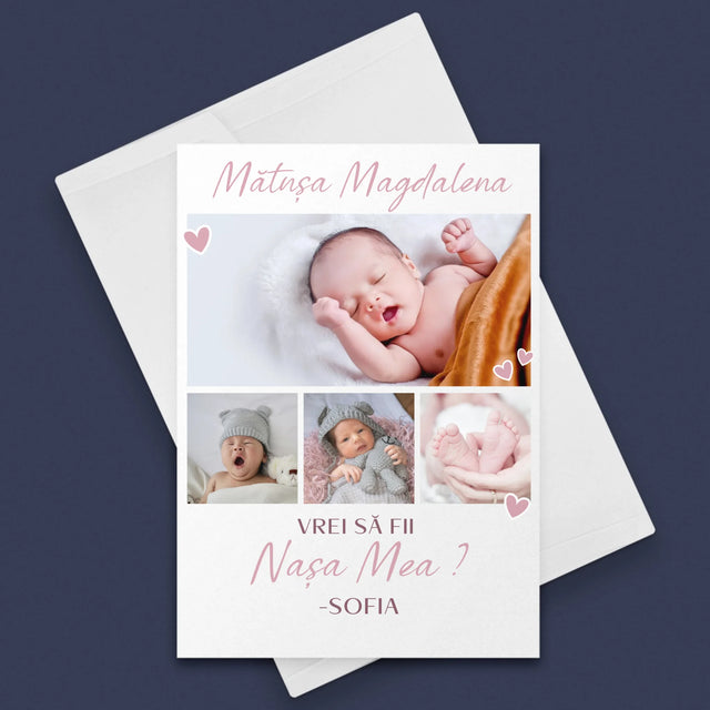 Colaj De Fotografii: Vrei Să Fii Nașa Mea - Card Cu Felicitări