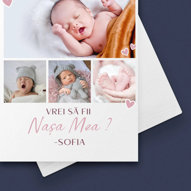 Colaj De Fotografii: Vrei Să Fii Nașa Mea - Card Cu Felicitări
