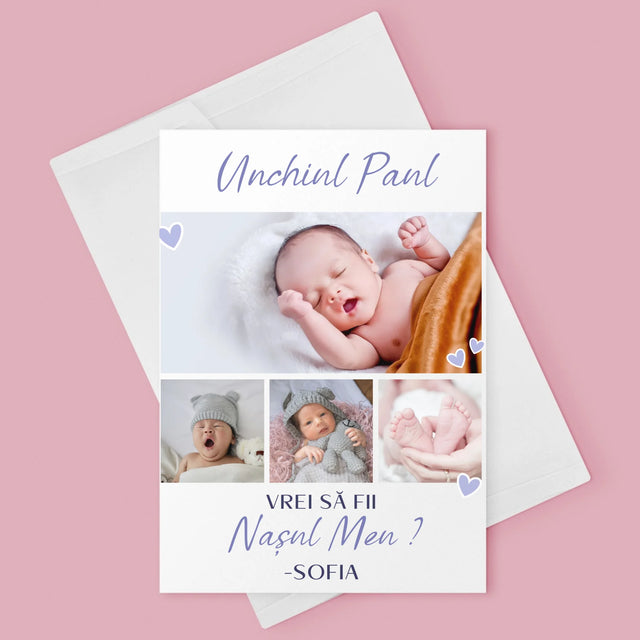 Colaj De Fotografii: Vrei Să Fii Nașul Meu - Card Cu Felicitări