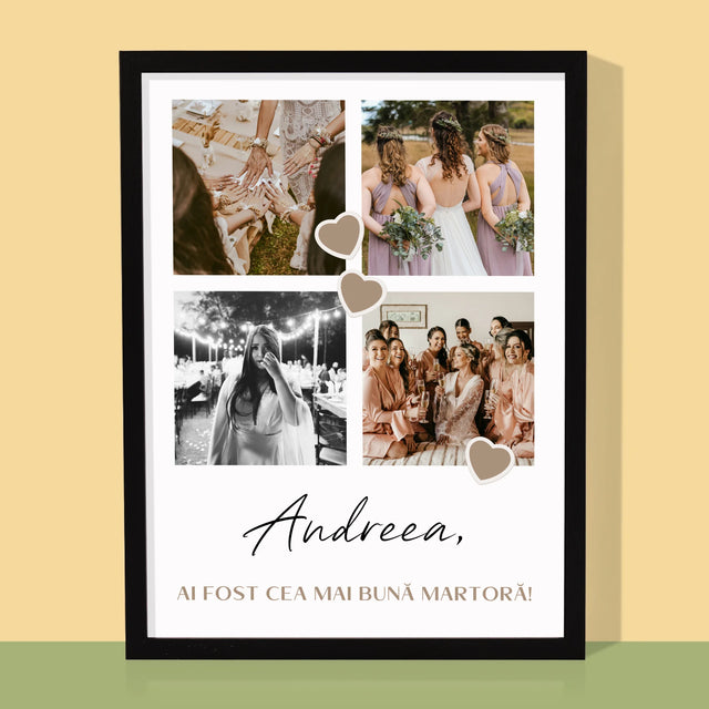Colaj De Fotografii: Mulțumesc Colaj De Fotografii Pentru Martoră La Cununie - Imprimare Cu Ramă 30X40 (Verticală)