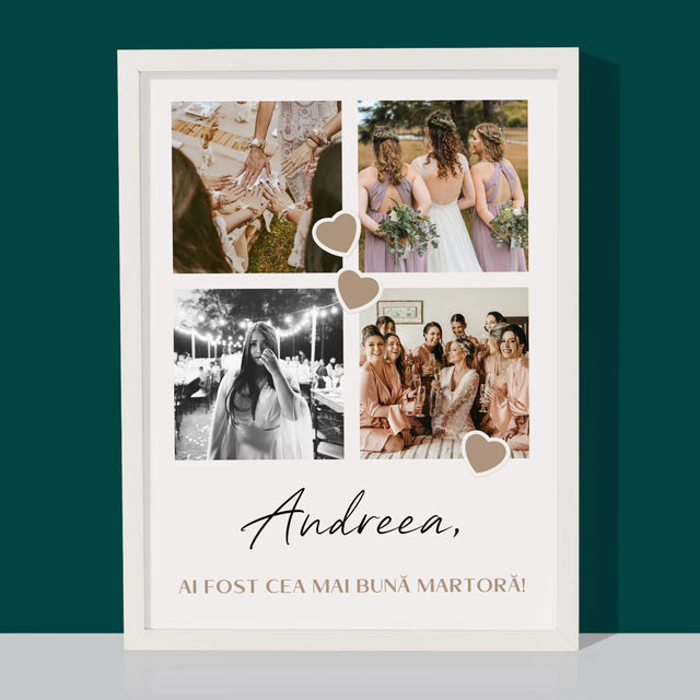 Colaj De Fotografii: Mulțumesc Colaj De Fotografii Pentru Martoră La Cununie - Imprimare Cu Ramă 30X40 (Verticală)
