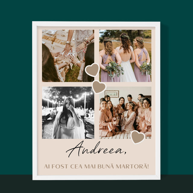 Colaj De Fotografii: Mulțumesc Colaj De Fotografii Pentru Martoră La Cununie - Imprimare Cu Ramă 30X40 (Verticală)