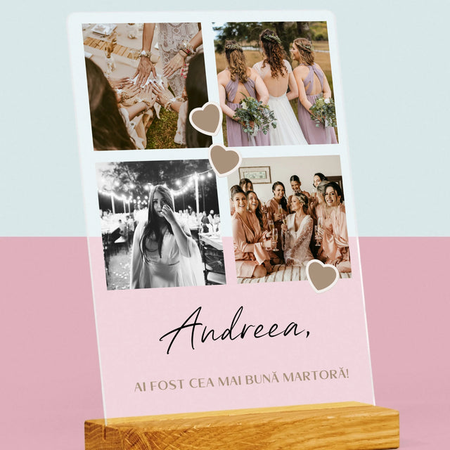 Colaj De Fotografii: Mulțumesc Colaj De Fotografii Pentru Martoră La Cununie - Imprimare Pe Sticlă Acrilică (Verticală)