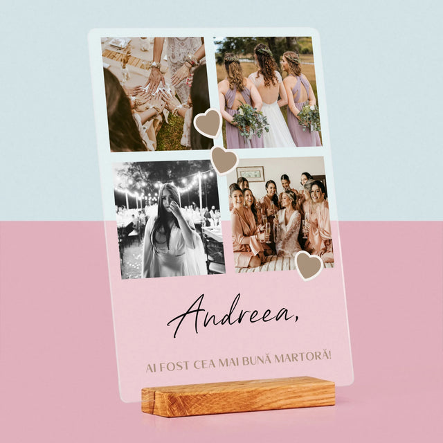 Colaj De Fotografii: Mulțumesc Colaj De Fotografii Pentru Martoră La Cununie - Imprimare Pe Sticlă Acrilică (Verticală)