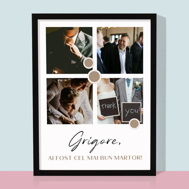 Colaj De Fotografii: Mulțumesc Colaj De Fotografii Pentru Martor La Cununie - Imprimare Cu Ramă 30X40 (Verticală)