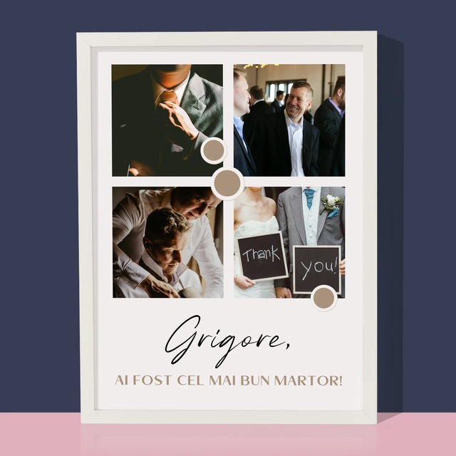 Colaj De Fotografii: Mulțumesc Colaj De Fotografii Pentru Martor La Cununie - Imprimare Cu Ramă 30X40 (Verticală)