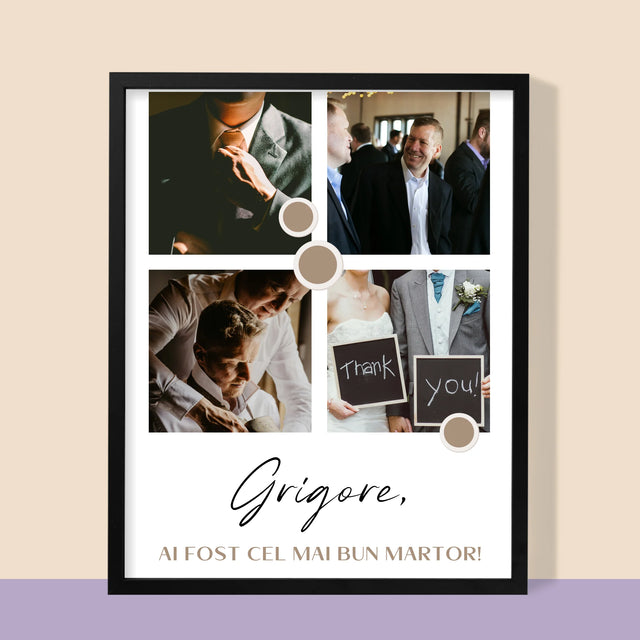 Colaj De Fotografii: Mulțumesc Colaj De Fotografii Pentru Martor La Cununie - Imprimare Cu Ramă 30X40 (Verticală)
