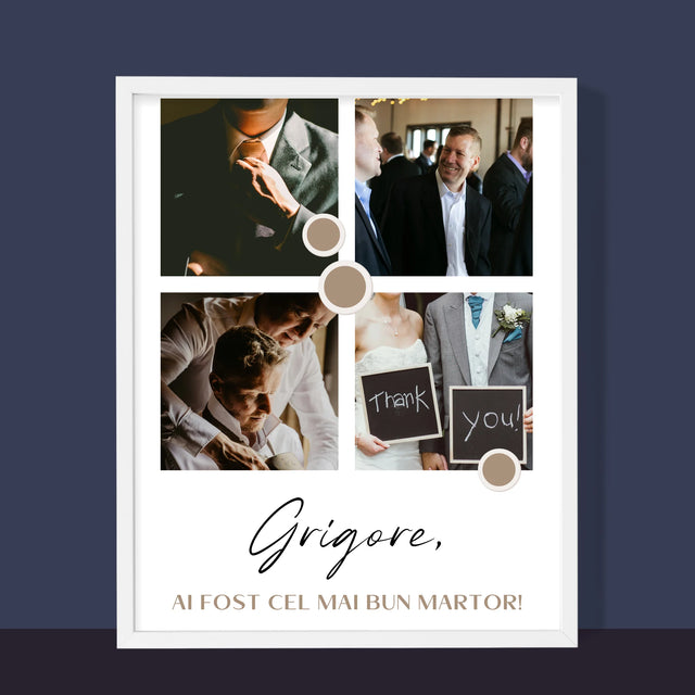 Colaj De Fotografii: Mulțumesc Colaj De Fotografii Pentru Martor La Cununie - Imprimare Cu Ramă 30X40 (Verticală)