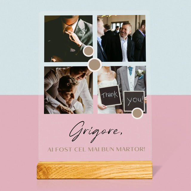 Colaj De Fotografii: Mulțumesc Colaj De Fotografii Pentru Martor La Cununie - Imprimare Pe Sticlă Acrilică (Verticală)