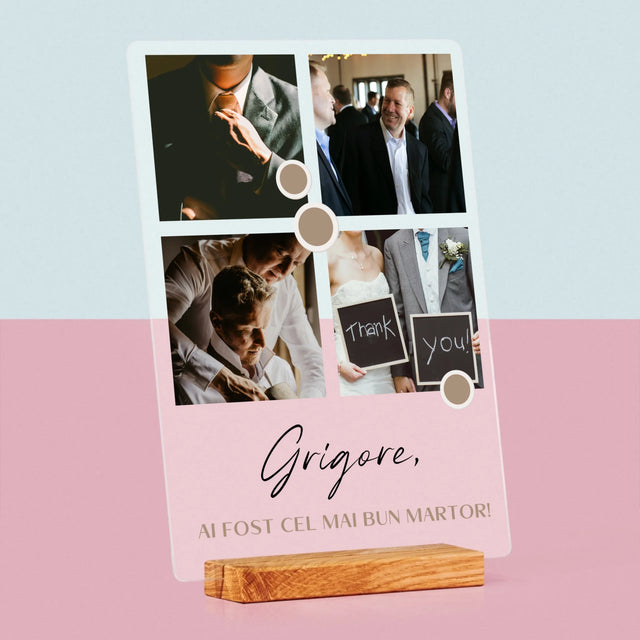 Colaj De Fotografii: Mulțumesc Colaj De Fotografii Pentru Martor La Cununie - Imprimare Pe Sticlă Acrilică (Verticală)