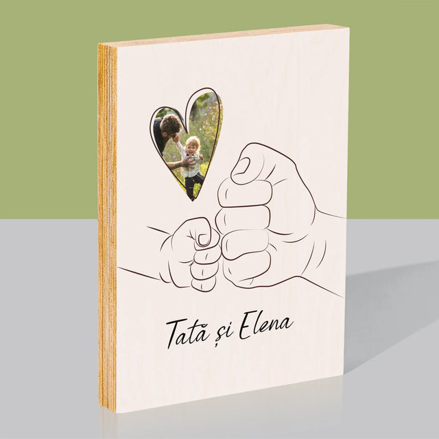 Fotografie Si Semnătură: Tata Copilul Mânuța - Imprimare Pe Lemn ( Verticală)