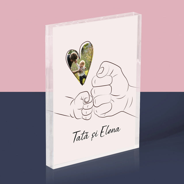 Fotografie Si Semnătură: Tata Copilul Mânuța - Bloc Acrilic