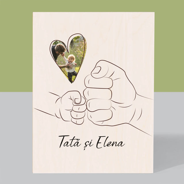 Fotografie Si Semnătură: Tata Copilul Mânuța - Imprimare Pe Lemn ( Verticală)