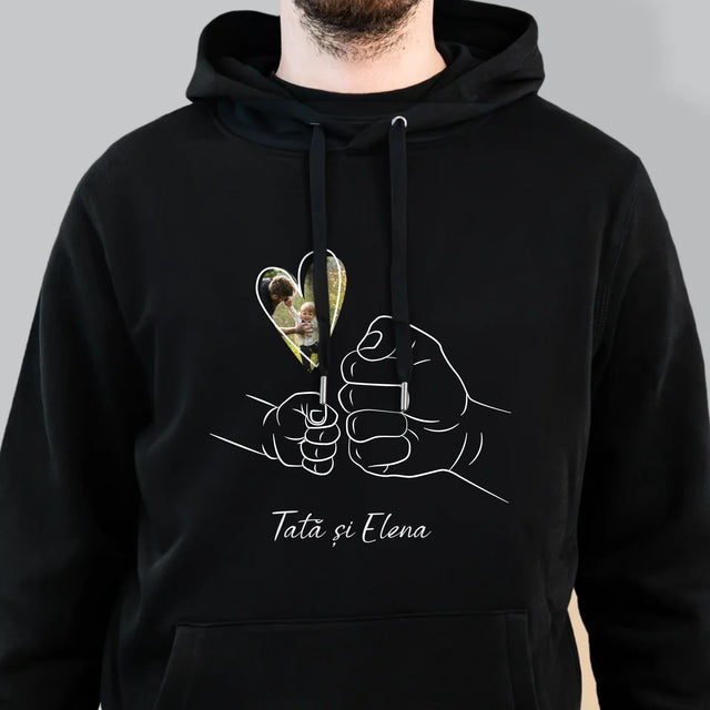 Fotografie Si Semnătură: Tata Copilul Mânuța - Hanorac Cu Glugă Pentru Bărbați