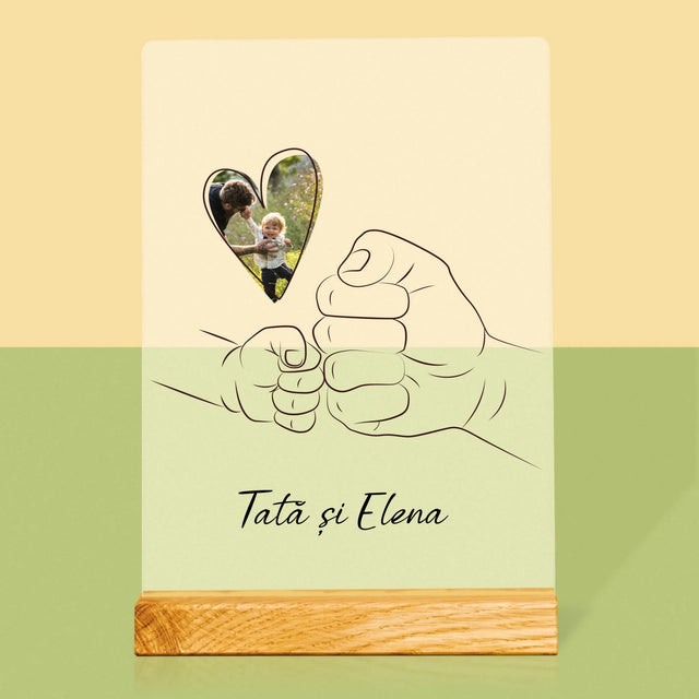 Fotografie Si Semnătură: Tata Copilul Mânuța - Imprimare Pe Sticlă Acrilică (Verticală)