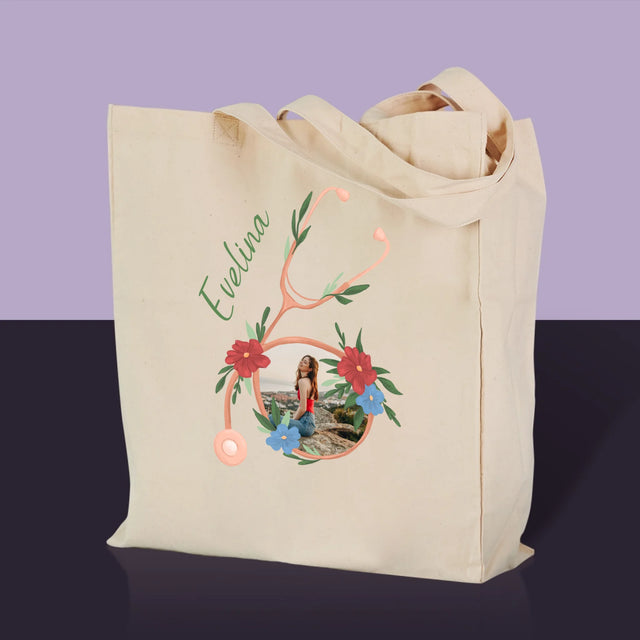 Fotografie Si Semnătură: Stetoscopul Cu Flori - Sacoșă De Pânză