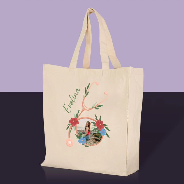 Fotografie Si Semnătură: Stetoscopul Cu Flori - Sacoșă De Pânză