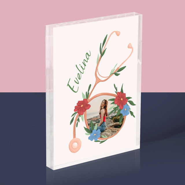 Fotografie Si Semnătură: Stetoscopul Cu Flori - Bloc Acrilic