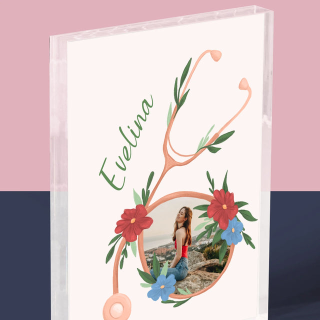 Fotografie Si Semnătură: Stetoscopul Cu Flori - Bloc Acrilic