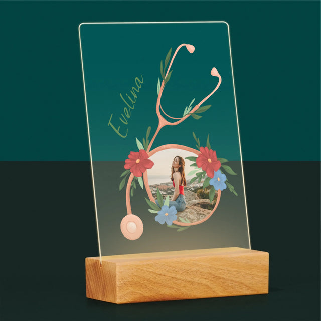 Fotografie Si Semnătură: Stetoscopul Cu Flori - Imprimare Pe Sticlă Acrilică (Verticală)