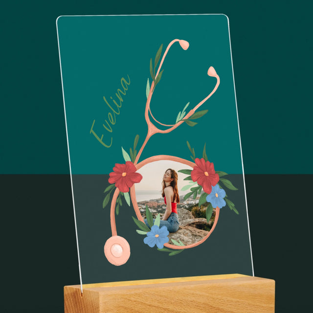 Fotografie Si Semnătură: Stetoscopul Cu Flori - Imprimare Pe Sticlă Acrilică (Verticală)