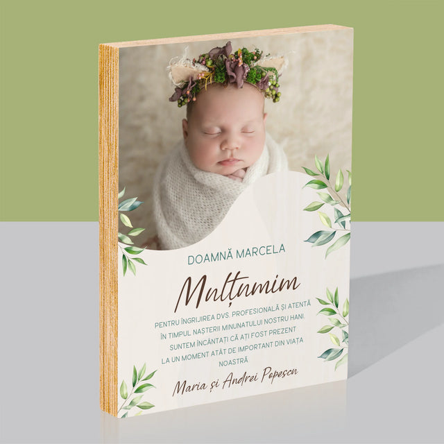 Fotografie Si Semnătură: Mulțumiri Moașei - Imprimare Pe Lemn ( Verticală)