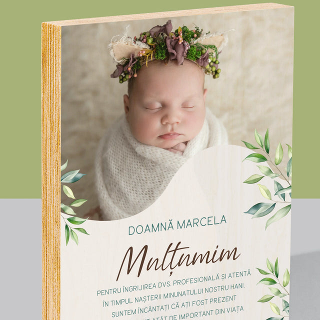 Fotografie Si Semnătură: Mulțumiri Moașei - Imprimare Pe Lemn ( Verticală)