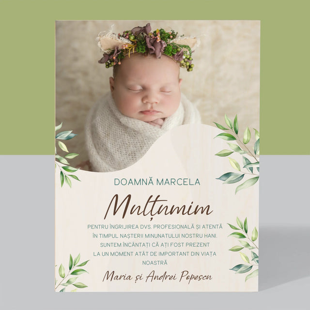 Fotografie Si Semnătură: Mulțumiri Moașei - Imprimare Pe Lemn ( Verticală)