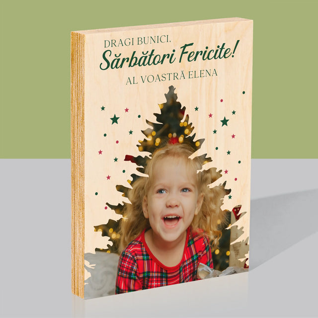 Formă Din Fotografii: Brad Sărbători - Imprimare Pe Lemn ( Verticală)