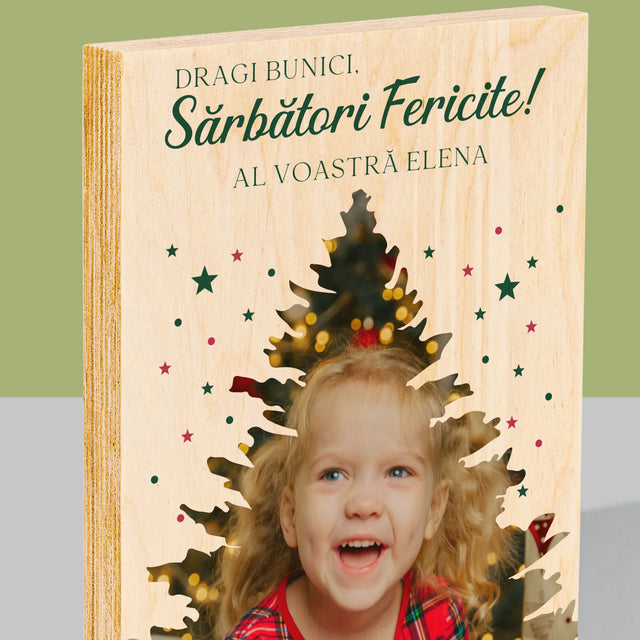 Formă Din Fotografii: Brad Sărbători - Imprimare Pe Lemn ( Verticală)