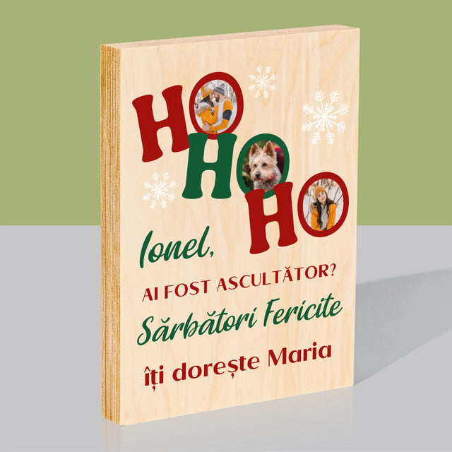 Colaj De Fotografii: Ho Ho Ho - Imprimare Pe Lemn ( Verticală)