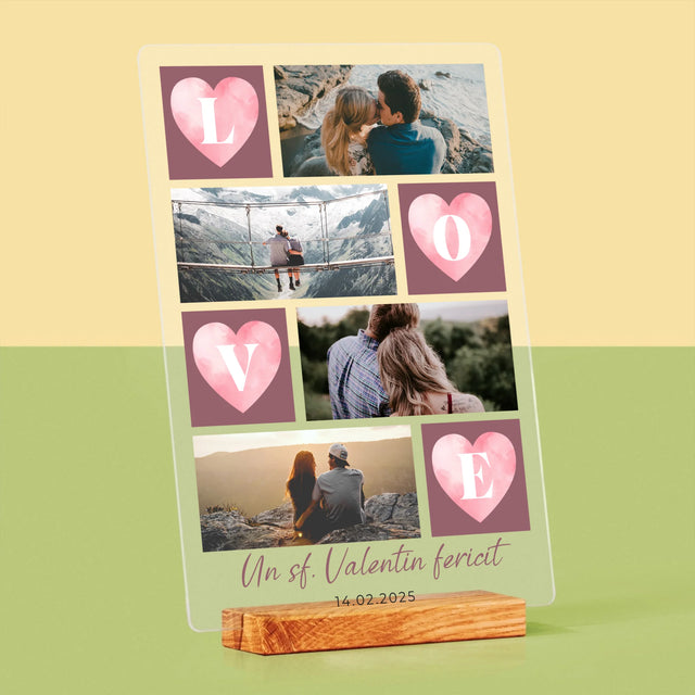 Colaj De Fotografii: Inimi Love - Imprimare Pe Sticlă Acrilică (Verticală)