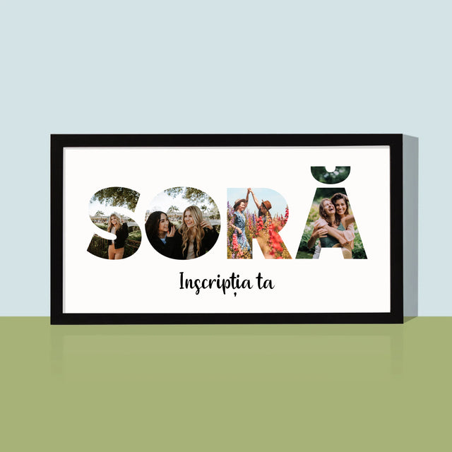 Cuvânt Din Fotografii: Soră Din Fotografiile Tale - Imprimare Cu Ramă 20X40 (Horizontală)