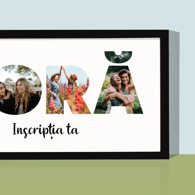 Cuvânt Din Fotografii: Soră Din Fotografiile Tale - Imprimare Cu Ramă 20X40 (Horizontală)