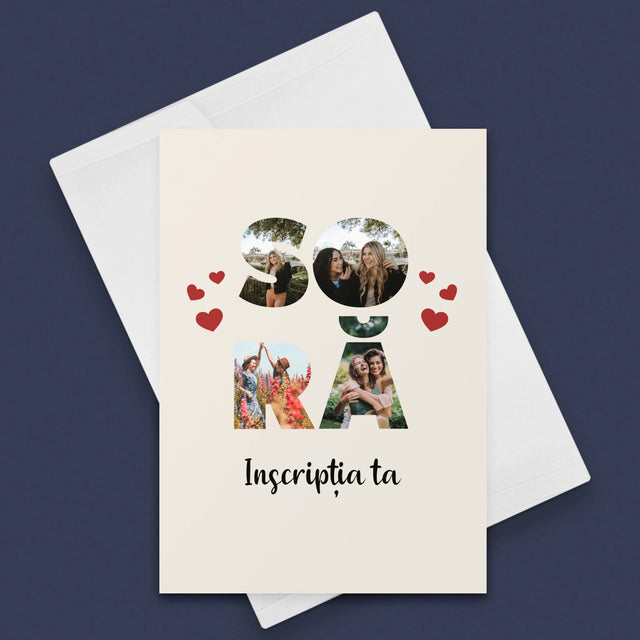 Cuvânt Din Fotografii: Soră Din Fotografiile Tale - Card Cu Felicitări