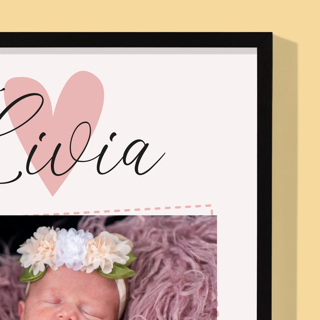 Certificat De Naștere: Certificat De Naștere Inimioară Fată - Imprimare Cu Ramă 30X40 (Verticală)