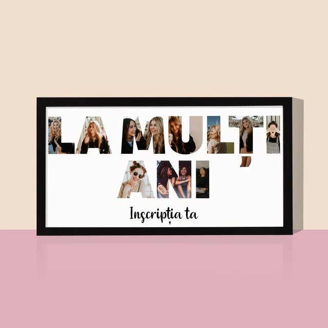 Cuvânt Din Fotografii: La Mulți Ani Din Fotografiile Tale - Imprimare Cu Ramă 20X40 (Horizontală)