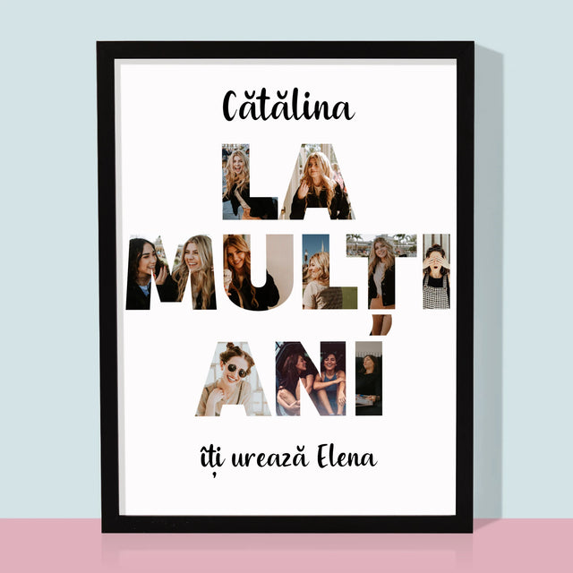 Cuvânt Din Fotografii: La Mulți Ani Din Fotografiile Tale - Imprimare Cu Ramă 30X40 (Verticală)