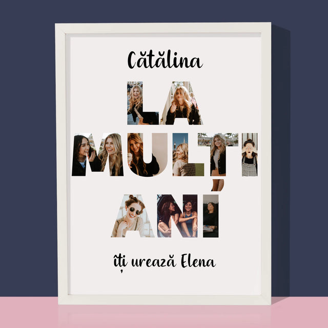 Cuvânt Din Fotografii: La Mulți Ani Din Fotografiile Tale - Imprimare Cu Ramă 30X40 (Verticală)