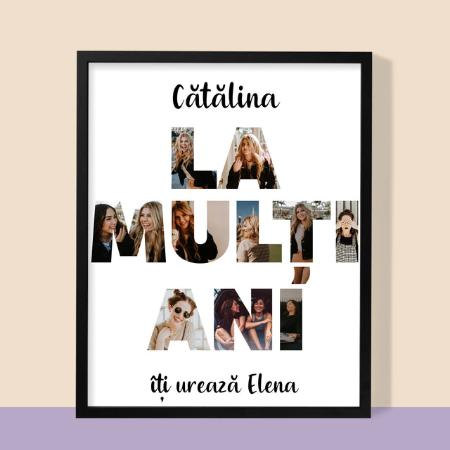Cuvânt Din Fotografii: La Mulți Ani Din Fotografiile Tale - Imprimare Cu Ramă 30X40 (Verticală)