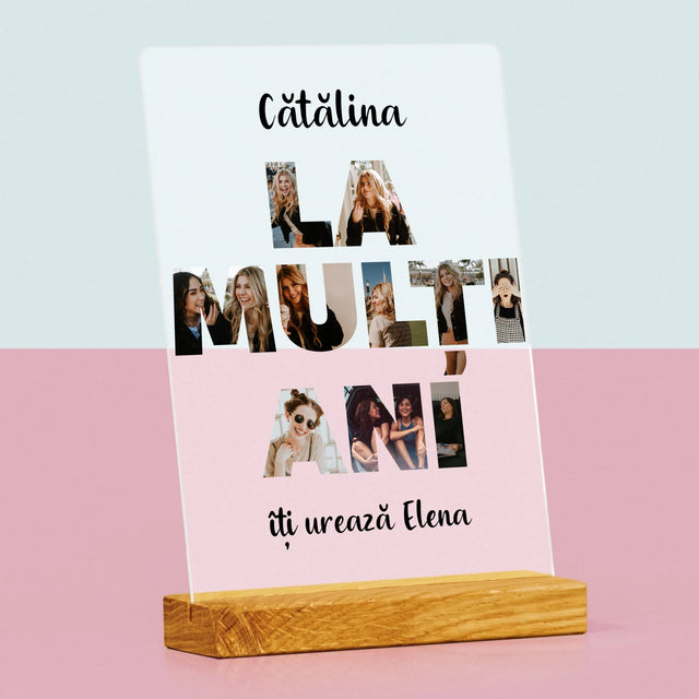 Cuvânt Din Fotografii: La Mulți Ani Din Fotografiile Tale - Imprimare Pe Sticlă Acrilică (Verticală)