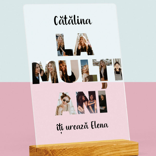 Cuvânt Din Fotografii: La Mulți Ani Din Fotografiile Tale - Imprimare Pe Sticlă Acrilică (Verticală)