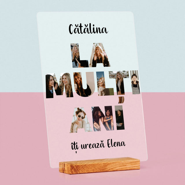 Cuvânt Din Fotografii: La Mulți Ani Din Fotografiile Tale - Imprimare Pe Sticlă Acrilică (Verticală)