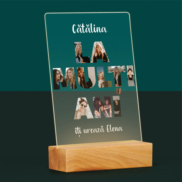 Cuvânt Din Fotografii: La Mulți Ani Din Fotografiile Tale - Imprimare Pe Sticlă Acrilică (Verticală)