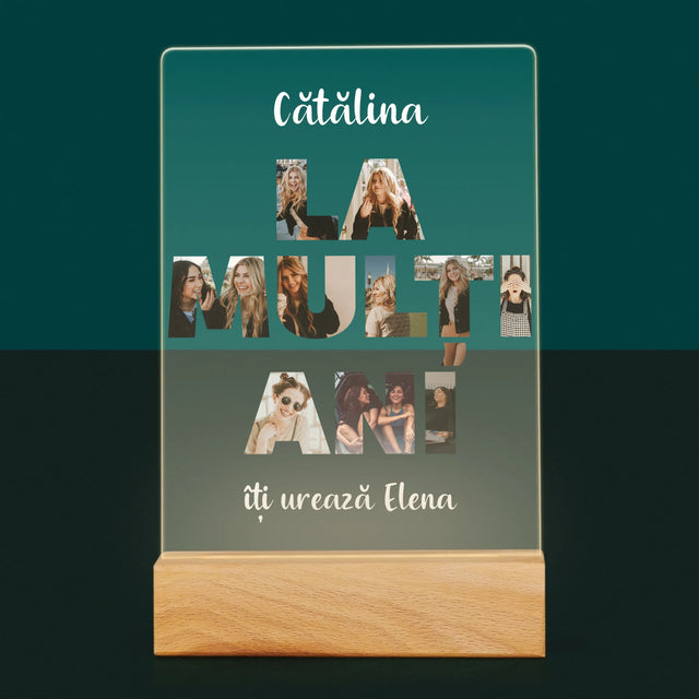 Cuvânt Din Fotografii: La Mulți Ani Din Fotografiile Tale - Imprimare Pe Sticlă Acrilică (Verticală)