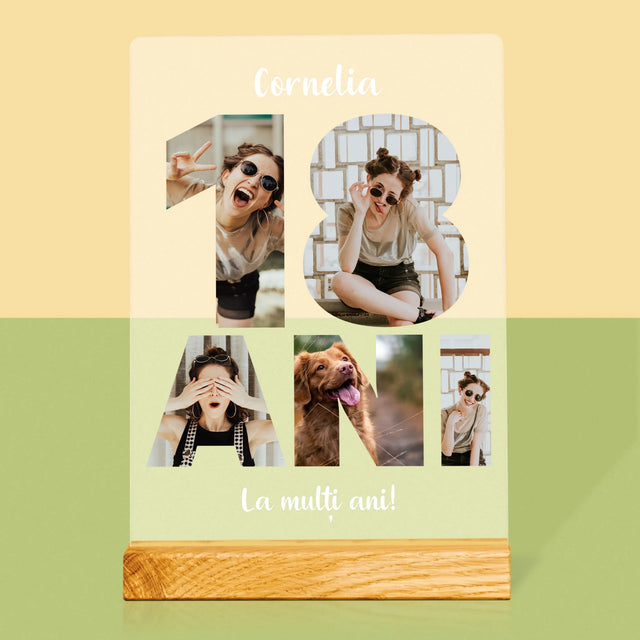 Cuvânt Din Fotografii: 18 Ani Din Fotografiile Tale - Imprimare Pe Sticlă Acrilică (Verticală)